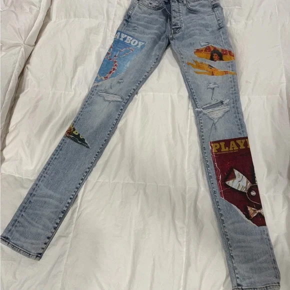 Amiri Playboy Patch Distressed Skinny Jeans - Picture 2 of 4